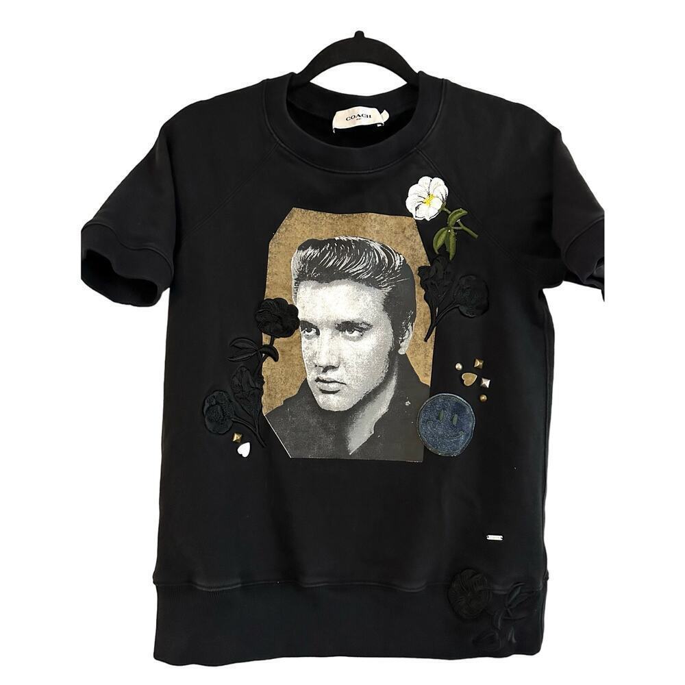 Coach x Elvis Presley Graphic Embroidered Studded Floral Sweatshirt Top Rare